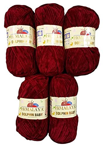 5 x 100 Gramm Himalaya Dolphin Strickwolle, Babywolle , 500 Gramm Wolle Super Bulky (bordeaux 80322)