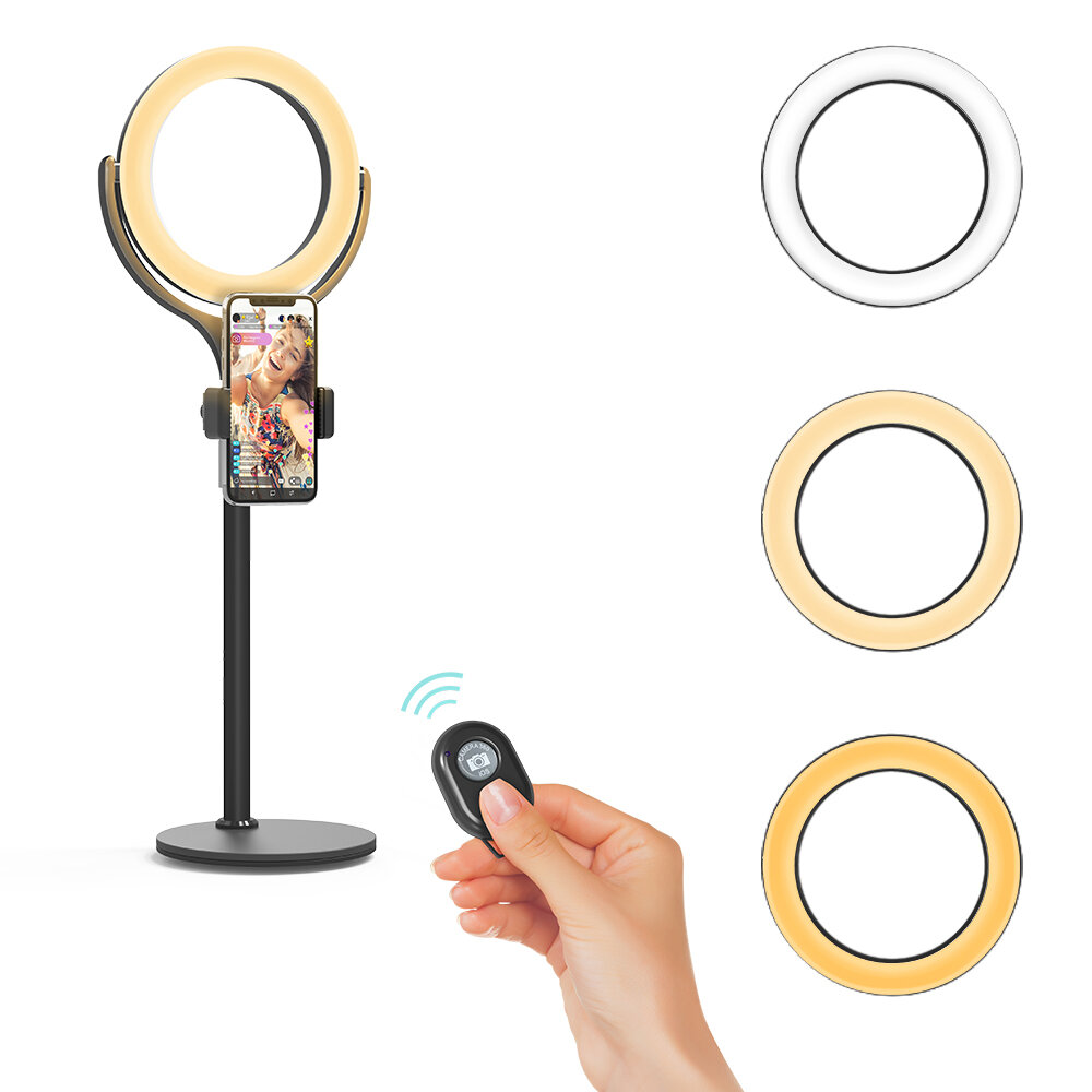 BlitzWolf® BW-SL4 Dimmbarer Ringlicht-Handyhalter 360º drehbarer Nachtlicht-Desktop-Selfie-Ständer mit Bluetooth-Fernbed