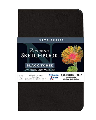 Stillman & Birn Nova Series schwarzes Softcover-Skizzenbuch, 14 x 21,6 cm, 150 g/m² (schwer), schwarzes Papier, mittlere Körnung