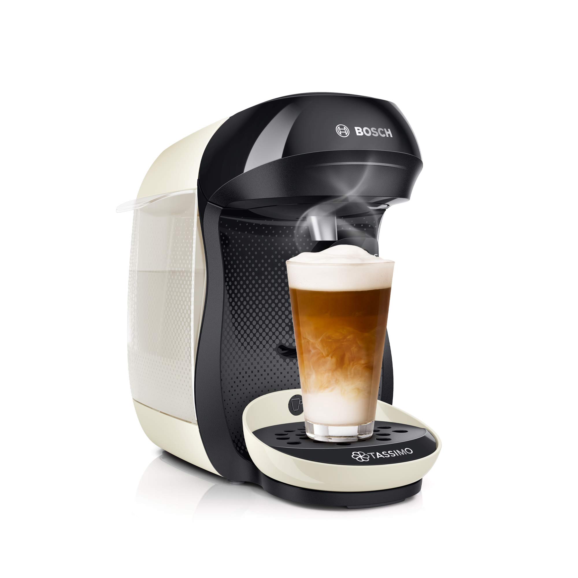 Tassimo Happy Kapselmaschine TAS1007 Kaffeemaschine by Bosch, über 70 Getränke, vollautomatisch, geeignet für alle Tassen, platzsparend, 1400 Watt, 0.7 liters ,creme/antharzit