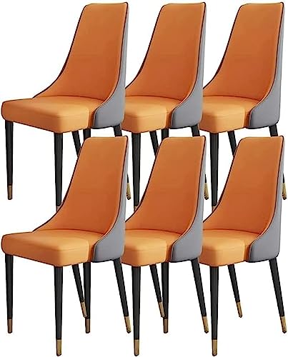 KEHTU Esszimmerstühle, 6er-Set, Mikrofaser-Leder, Komfort-Akzentstühle, Schlafzimmer, Zimmer, Balkon, Sofa, Stuhl, Eisenbein, Schminktisch, Make-up-Stuhl (Farbe: Grau, Orange)