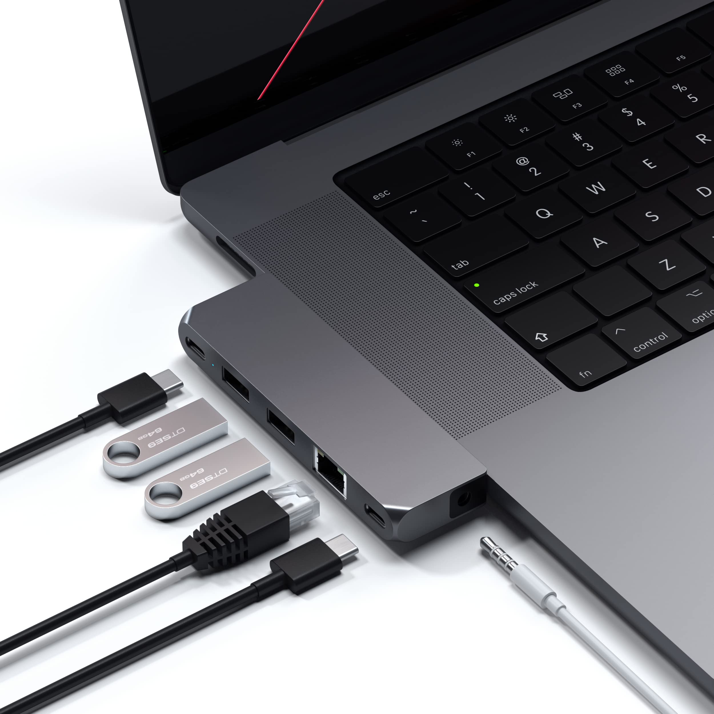 SATECHI USB-C Hub Multiport Adapter Pro Hub Mini – USB4, USB-A Daten, USB-C Daten, Gigabit Ethernet und Audioanschluss – Für M2/M1 MacBook Pro/Air (Space Grau)