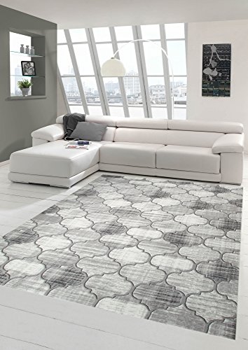 Designer und Moderner Teppich Marokkanisches Muster in Grau Beige Größe 80 x 300 cm