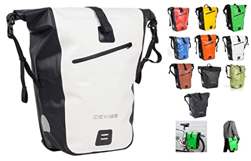 CBK-MS Fahrradtasche Packtasche 25 L Gepäckträgertasche Wasserdicht Schnellverschluss (weiß/schwarz)