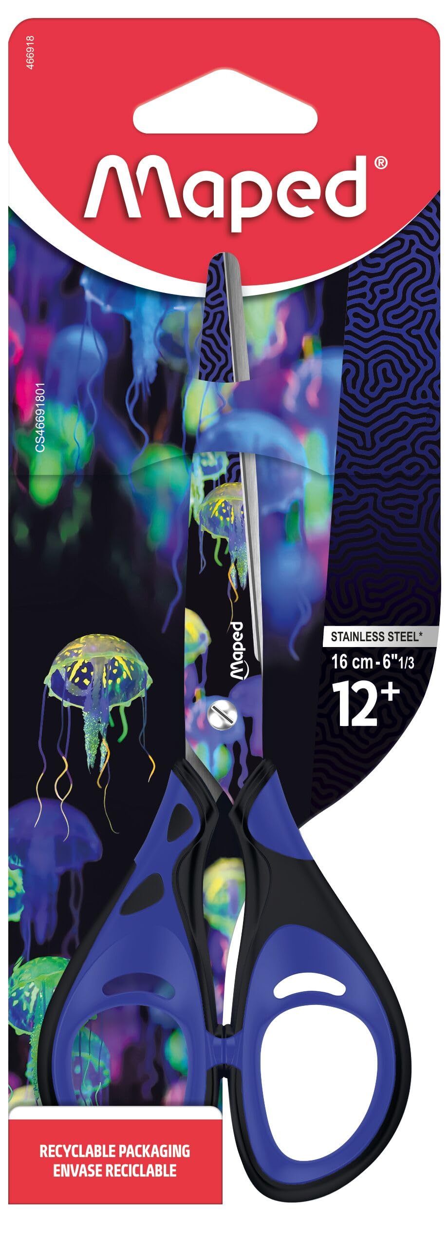 Maped - Schere 16 cm Deepsea Paradise – bequeme Ringe mit weicher Beschichtung – Klingen aus Edelstahl – Scheren für Schule ab 12 Jahren – für College und Schule