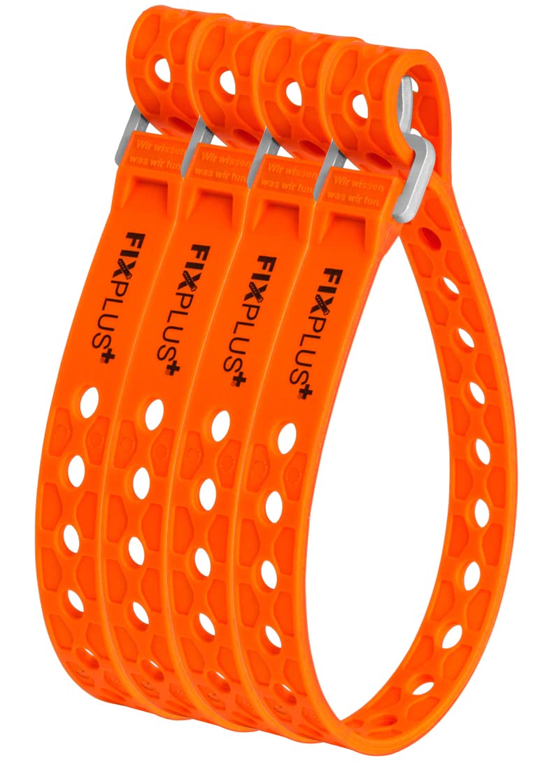Fixplus Strap 4er-Pack Nano Slim Fit - Zurrgurt Zum Sichern, Befestigen, Bündeln und Festzurren, aus Spezialkunststoff mit Aluminiumschnalle 40cm x 1,2cm (orange)