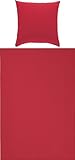 Erwin Müller Bettwäsche-Set Seersucker Uni Serie Rosenheim, Bettbezug, Kissenbezug - pflegeleicht, bügelfrei, mit Reißverschluss - rot Größe 135x200 cm (80x80 cm)