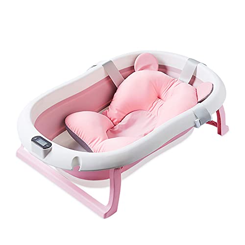 SONARIN Faltbare Baby Badewanne mit Echtzeit-Temperaturmessung,Tragbare Anti Rutsch Badewanne für Babys,Baby-Duschwanne mit Sicherheitsbadesitz Ablassschraube für Neugeborene,Kleinkinder(Rosa)