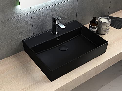 Aqua Bagno | Matt schwarzes Waschbecken, eckiges Handwaschbecken, Loft Air Design, Keramik Waschtisch | 60 x 46 cm
