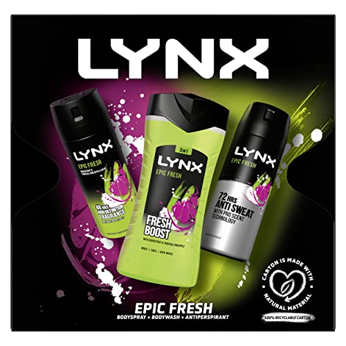 LYNX Epic Fresh Trio Bodywash, Bodyspray & Anti-Transpirant Geschenkset perfekt für den täglichen Gebrauch, 3-teiliges Set