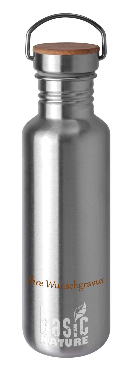 BasicNature Trinkflasche 'Active' – edelstahl-matt (edelstahl matt, mit Namensgravur, 0,75 L)