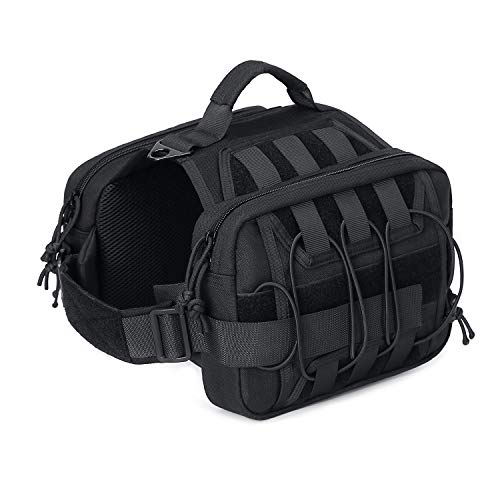 Petmolico Hunde-Rucksack, Satteltasche, Hundegeschirr, Wandern, Reisen, Camping, Rucksack mit Seitentaschen und verstellbarem Gurt, für mittelgroße und große Hunde, schwarz