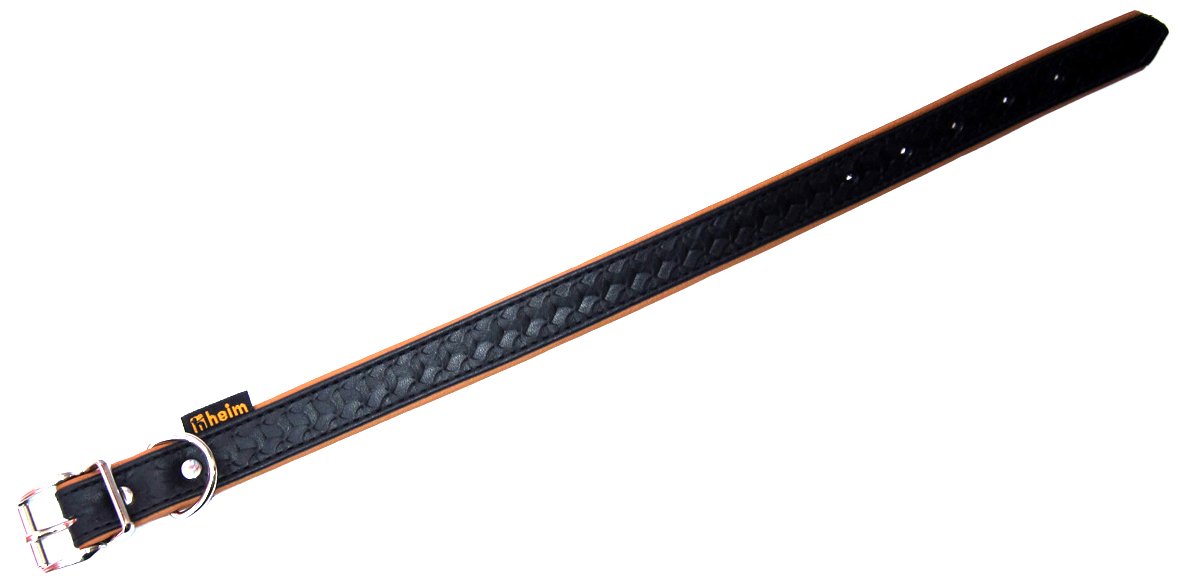 Heim 3768608 Lederhalsband "Tredi" mit modernen aufgeprägten Narben, 30 mm breit, 60 cm lang, schwarz mit cognac-farbener Unterfütterung