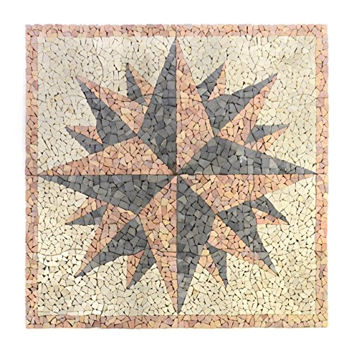 Divero HF55577 Fliesen Rosone Windrose Naturstein Mosaik Marmor dekorativ Creme rosé 120 x 120 cm, grau-rosè