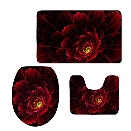 hugsidea Colorful Paisley 3-Teiliges Badezimmer Teppich Set, Badematte, Contour Teppich, Deckelbezug Modern S Vintage Floral 3