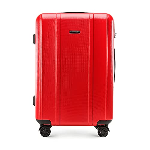 WITTCHEN Classic Line Elegante Mittelgroßer Koffer aus Robustem Polycarbonat mit vertikaler Prägung TSA-Schloss 66x43x26 cm 62L Rot