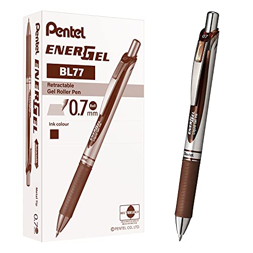 Pentel BL77-EX EnerGel Gel-Tintenroller mit Druckmechanik, 0,7 mm Kugeldurchmesser = 0,35 mm Strichstärke, nachfüllbar, 12 Stück,braun