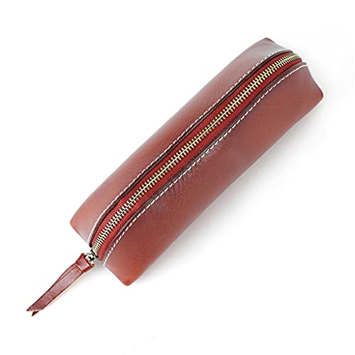 Retro Leder Schreibwaren-Tasche Federmäppchen Reißverschluss Federmäppchen Aufbewahrungsbox Bürogeräte (G,16 x 5 x 5,5 cm)