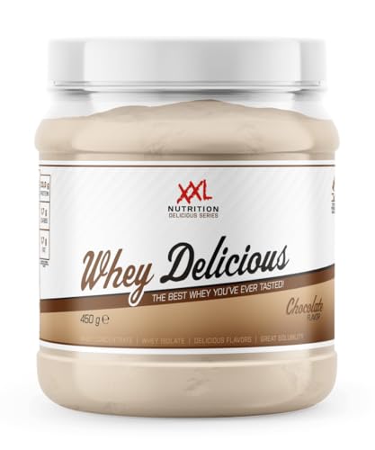 XXL Nutrition - Whey Delicious Protein Pulver - Leckerste Shake - Eiweiss Pulver, Whey Protein Isolat & Konzentrat - Hohe Qualität - 78,5% Proteingehalt - Schokolade - 450 Gramm