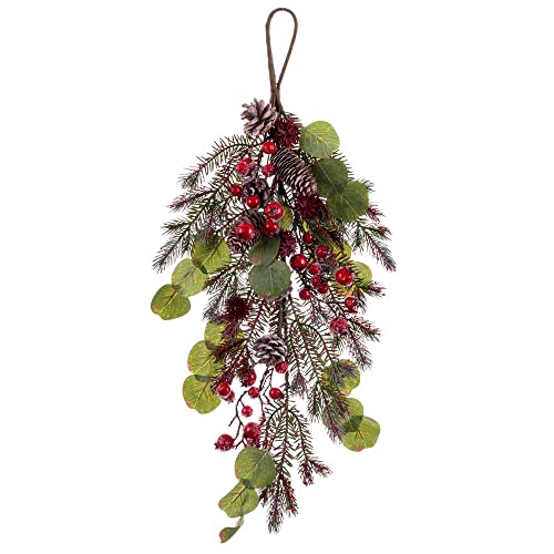 LOLAhome Weihnachtszweig mit Tannenzapfen Stechpalme und grünen Blättern aus Kunststoff, 70 cm