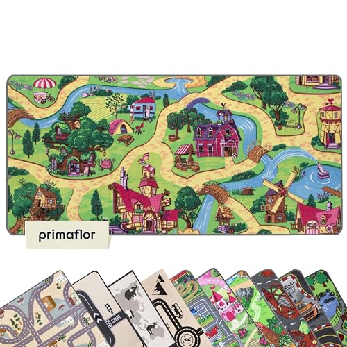 Spielteppich mit Straßen - Verschiedene Motive und Größen - Robuster Kinderteppich - Hochwertiger Teppich für das Kinderzimmer - Spielmatte Jungen/Mädchen (95 x 200 cm, Candy Town)