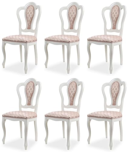 Casa Padrino Luxus Barock Esszimmer Stuhl 6er Set mit Muster Rosa/Weiß - Prunkvolle Barockstil Küchen Stühle - Luxus Esszimmer Möbel im Barockstil - Edel & Prunkvoll