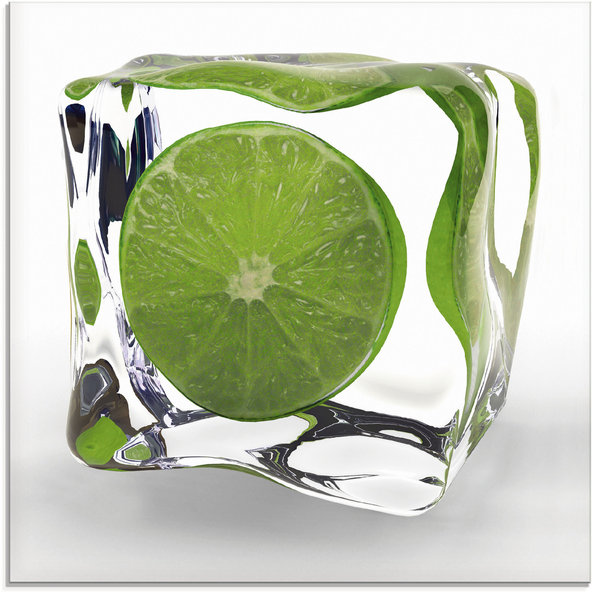Artland Glasbild "Limette im Eiswürfel", Lebensmittel, (1 St.)