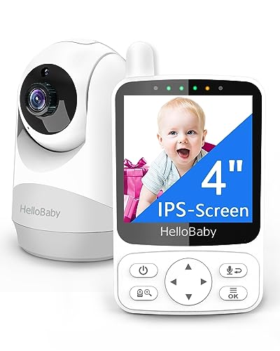 HelloBaby Babyphone mit Kamera,4" IPS-Bildschirm und 30 Stunden Akkulaufzeit Babyfon,Baby Monitor mit Ferngesteuerter Pan-Tilt Kamera 2X Digitalzoom 355°/120°,Infrarot-Nachtsichtkamera VOX-Modus