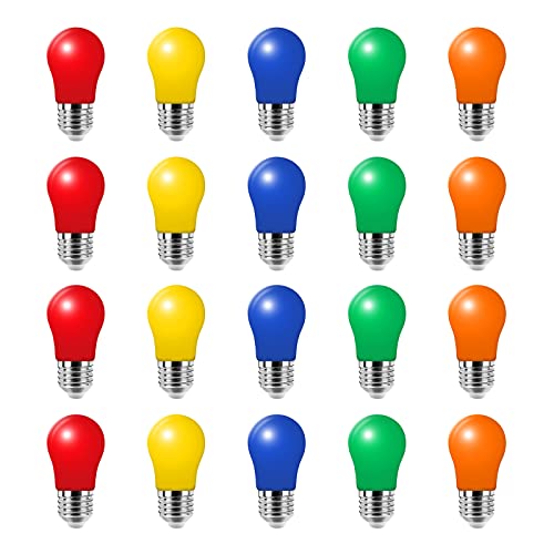 20er Pack Farbige Glühbirnen LED 3W E27Beleuchtung Glühbirnen, 220V AC LED Leuchtmittel BirnenforM, Gemischte Farben Rot Grün Blau Orange Gelb