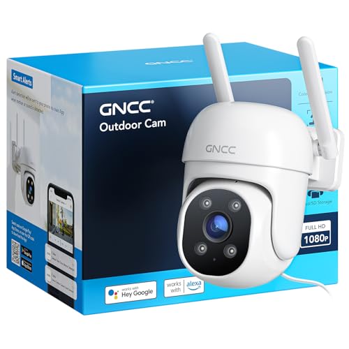 GNCC Überwachungskamera Aussen, Kamera Überwachung Aussen, WLAN Kamera, Nachtsicht Farbe, 2-Wege-Audio, Bewegungserkennung, Pan Tilt, 24/7-Aufnahme, Wasserdicht, 1080P, 2,4 GHz WLAN, GK2