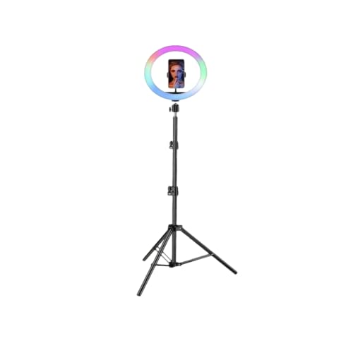 Jandei - RGB-LED-Selfie-Ring. 2,1 m Durchmesser 260 mm mit Stativ und mobiler Halterung. Fernbedienung, 15 dimmbare Farben, 10 Helligkeitsstufen, YouTube, Tiktok, Vlog