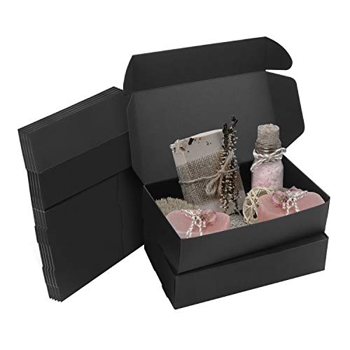 Schwarz Geschenkboxen (50 Pack) - Flache Geschenk Boxen (19 x 11 x 4,5 cm) verwendbar für Veranstaltungen, Hochzeiten Anlässe & Feste - Aufbewahrungsbox für Kuchen, Kekse & Schmuck