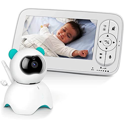 Babyphone mit Kamera, 5-Zoll-LCD-Babyphone, 720P HD-Video, Zwei-Wege-Audio, Temperatur- und akustischer Alarm, Schlaflied, 110° Weitwinkel, Nachtsicht bis 300m Reichweite