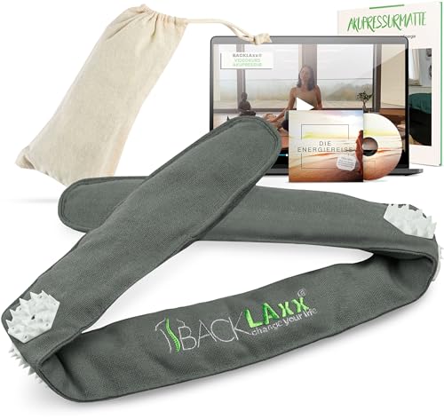 BACKLAxx® Akupressur Stirnband gegen Migräne und Kopfschmerzen. Akupunktur Kopfband, Kopfmassagegerät mit Tasche zur Kopfmassage. Head Massager zur Entspannung, Beauty Stirnband grau