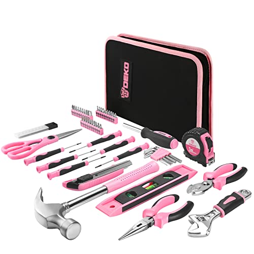 DEKO 71-teiliges Werkzeugset für Damen, tragbares Werkzeugset mit Tragetasche, ideal für Heimwerker-Projekte, Hauswartung, Pink
