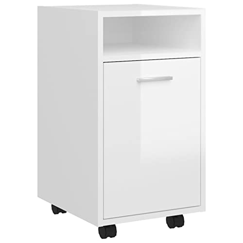vidaXL Beistellschrank mit Rollen Rollcontainer Bürocontainer Büroschrank Standschrank Schreibtischcontainer Hochglanz-Weiß 33x38x60cm Spanplatte