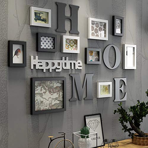 Photo Frame 10 Pieces Set Wall Set, Solid Wood Combination Picture Frames, Multi Picture, Wall Mountable (B)