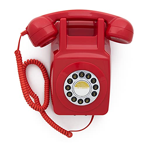GPO 746WALL Retro Festznetztelefon mit Drucktasten zur Wandmontage mit authentischer Klingelton, Rot