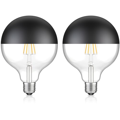 ledscom.de E27 LED Glühfaden Leuchtmittel Kopfspiegel schwarz matt G125 (12,5cm Durchmesser) 7W =52W warm-weiß 660lm A++, 2 STK.