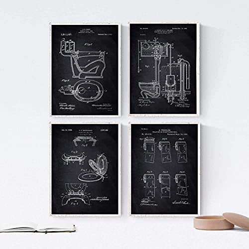Nacnic Schwarz, 4 Poster-Poster mit Water-Patenten, Poster-Set mit alten Erfindungen und alten Patenten, wählen Sie die Farbe, die Sie mögen, A3 mit Rahmen