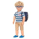 Our Generation 46 cm Junge Puppe - Kurze Blonde Haare & braune Augen - Schultasche, Brille & Puppenkleidung, Fantasiespiel, Spielzeug für Kinder ab 3 Jahren - Leo