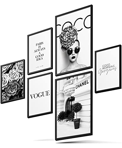 BLCKART Infinity Premium Poster Bilder Set COCO Stilvolle Doppelseitige Rosen Fashion Poster Wohnzimmer Deko | 2x A3 | 4x A4 (COCO BLACK & WHITE | 6er, Ohne Rahmen)