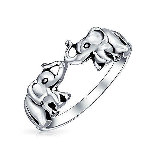 Viel Glück Trunk Bis Zoo Tier Zwei Elefanten Ring Für Frauen Für Teen Oxidiert 925 Sterling Silber