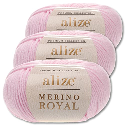 Wohnkult Alize 3x50 g Merino Royal 100% Merinowolle 9 Farben zur Auswahl Superwash Wolle Warmer (31 | Hellrosa)