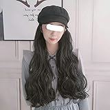 Wig Female Long Hair Fashion Trend Autumn and Winter Navy Hat Wig Net Red Water Ripple Wool Curly Hair Female (Color : Hellbraun) (Braun)