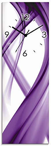 Artland Wanduhr ohne Tickgeräusche Glasuhr mit Motiv Design Funkuhr lautlos Größe: 20x60 cm Abstrakte Komposition violett S7MV Lila