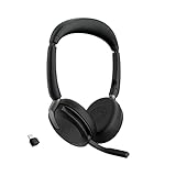 Jabra Evolve2 65 Flex - Stereo-Bluetooth-Headset mit Wireless-Charging-Pad, geräuschunterdrückender Jabra ClearVoice Technologie und hybrider ANC - für MS Teams zertifiziert - Schwarz