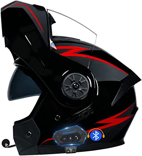Motorradhelm Klapphelm Mit Bluetooth Mit Doppelvisier Bluetooth-Helm ECE Genehmigt Motorradhelm Mit Eingebautem Mikrofon Für Automatische Reaktion Für Damen Und Herren 7,M
