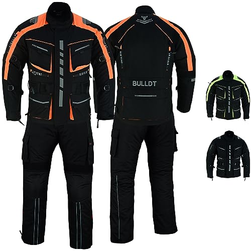 BULLDT Herren Motorradkombi Textilien motorradjacke + Motorradhose inkl. Protektoren, 48/S, Neon Orange