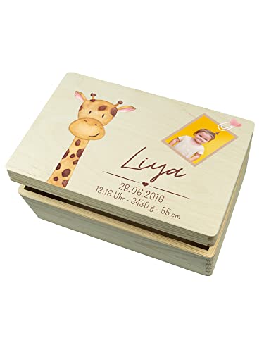 wunderwunsch - Personalisierte Erinnerungsbox Baby mit Foto - Individuelle Baby Erinnerungsbox - Niedliche Erinnerungskiste aus Holz - Tolles Geschenk zur Geburt